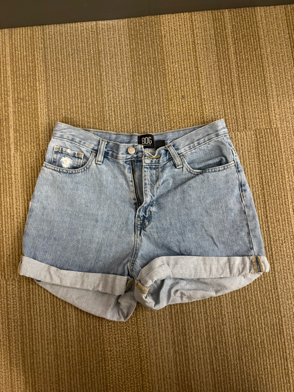 BDG Light Wash Denim Roll-Cuff Shorts